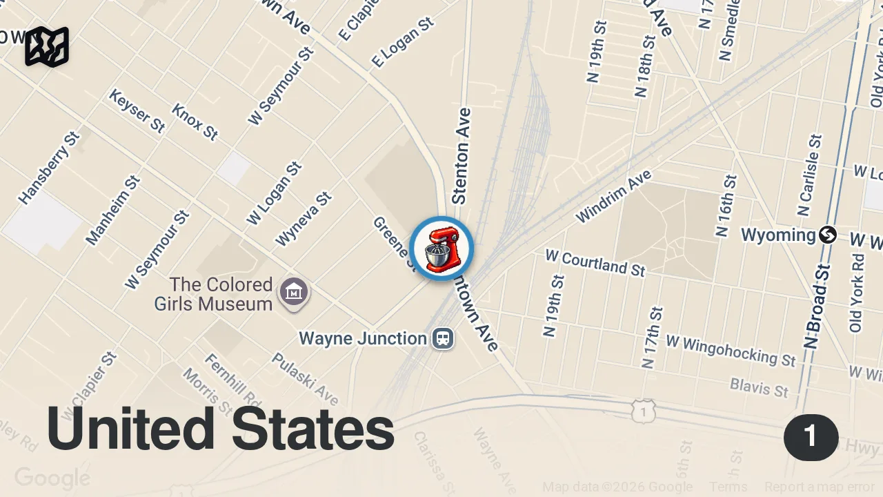Map of 1 spot from How Merzbacher's Bakery Creates Some of Philadelphia's Favorite Bread — Vendors