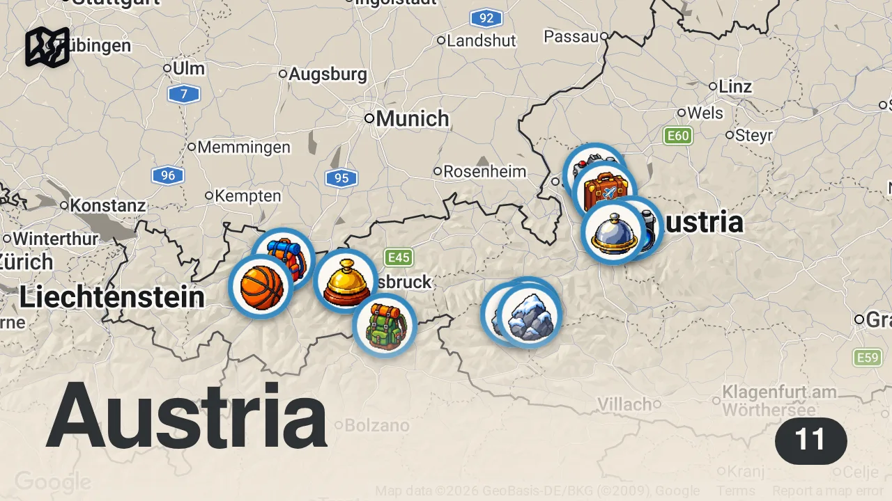 Map of 11 spots from AUSTRIA: Top 10 Places to Visit (for first-timers!)