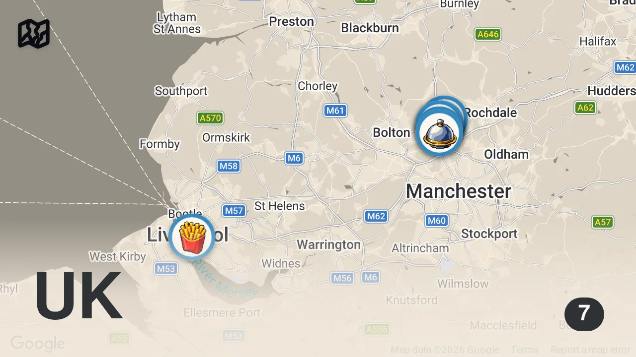 Map of 7 spots from Bury's food is some of the best in the UK ๐๐ป