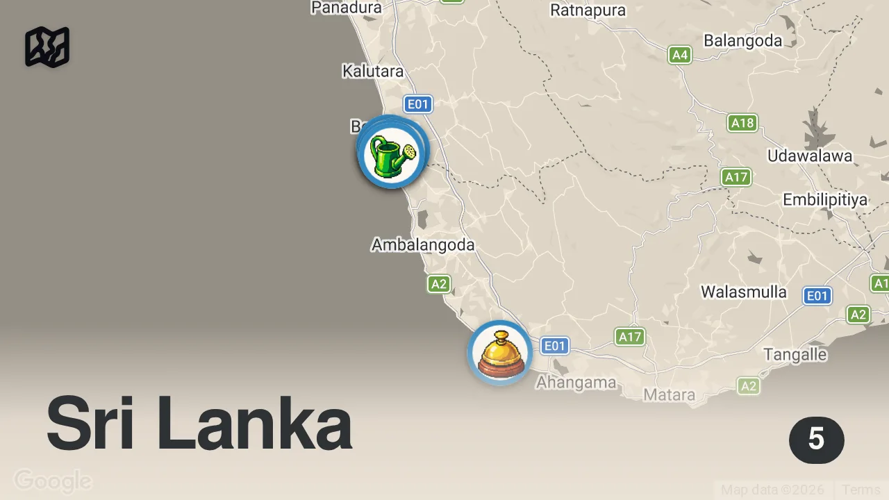 Map of 5 spots from Flying Over Bentota Is A Crazy Experience - Sri Lanka ๐ฑ๐ฐ (Visit Before It Is Too Late)