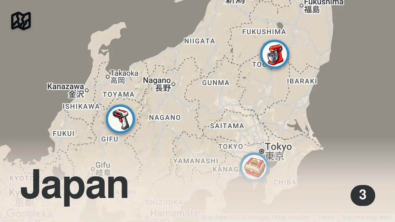 Map of 3 spots from Everything I ate to Cycle Across Japan | Part 3