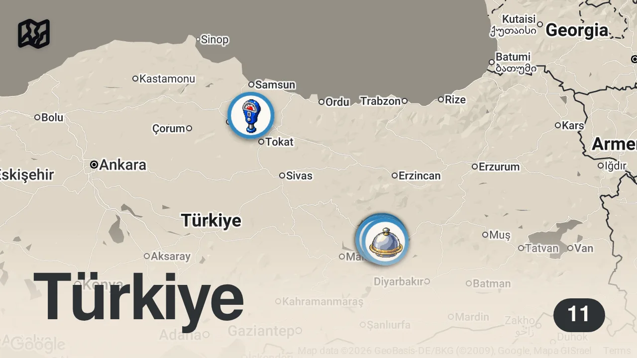 Map of 11 spots from ELAZIĞ’DA 1 GÜNDE NE YENİR!!!