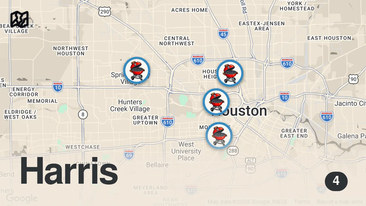 Map of 4 spots from Finding The Best Barbecue In Houston, Texas | Food Tours | Insider Food