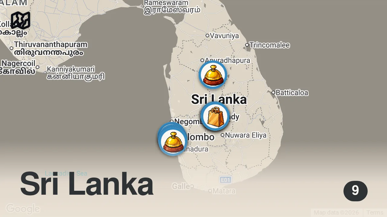 Map of 9 spots from Attending To The Longest Religious & Cultural Festival In Sri Lanka - The Kandy Esala Perahera ๐ฑ๐ฐ