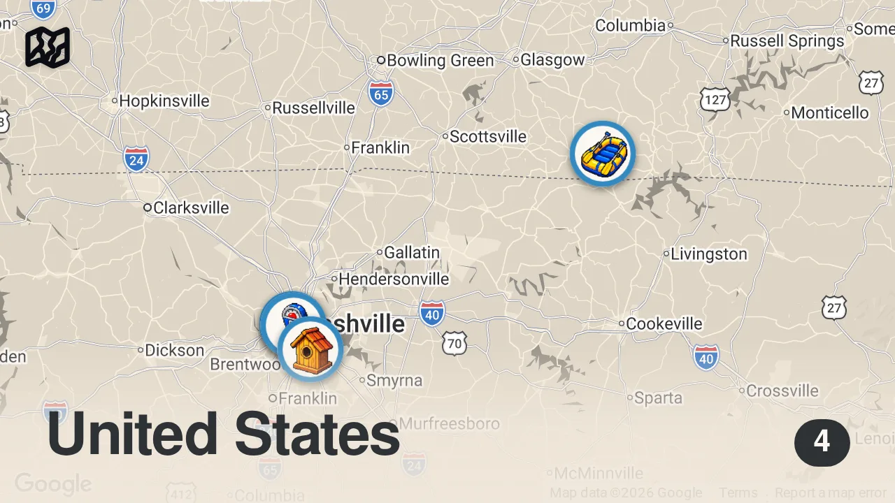 Map of 4 spots from I Investigated The Homeless RIVER People of Nashville...