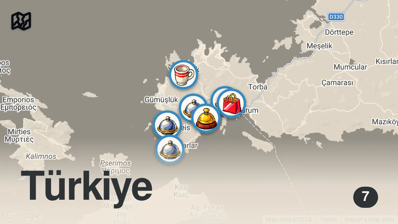 Map of 7 spots from BODRUM LEZZET REHBERİ (2022'nin en güncel rehberi) - Ayaküstü Lezzetler