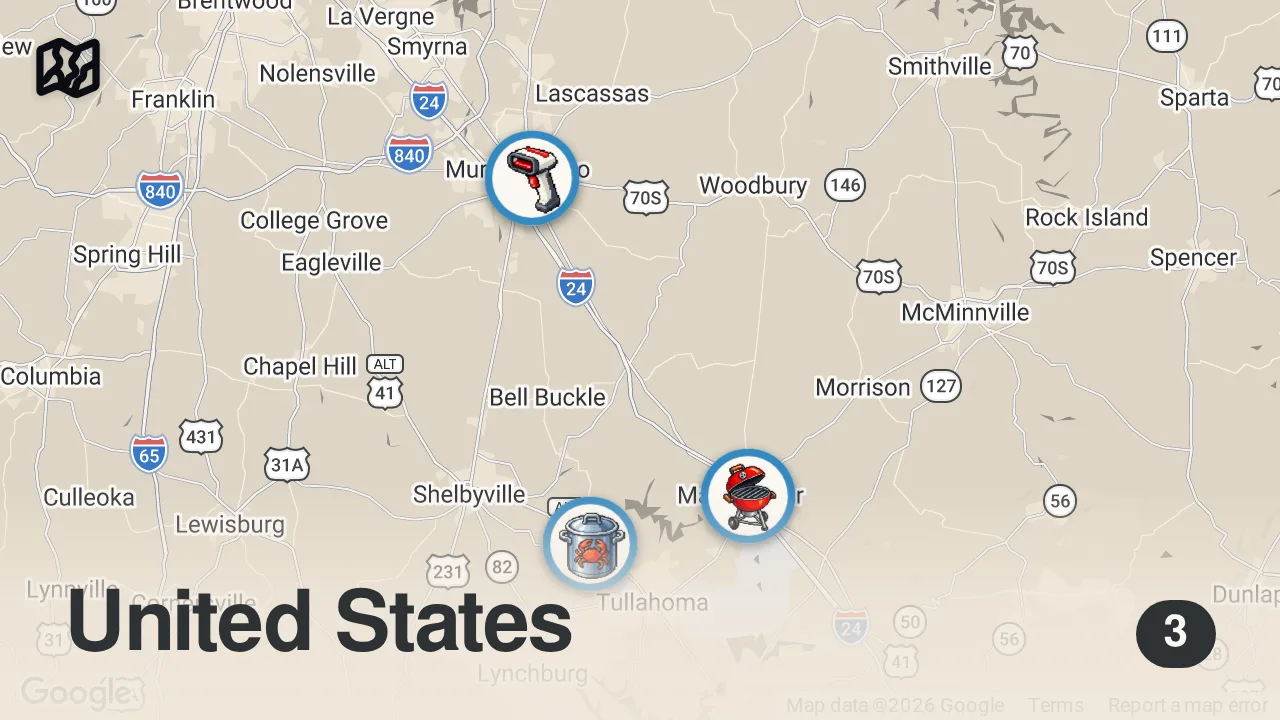 Map of 3 spots from Eating at SKETCHY Restaurants For 24 Hours...