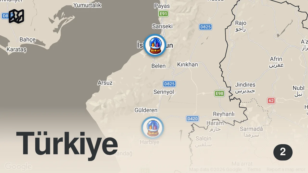 Map of 2 spots from 2 FARKLI KİREMİT DÖNER TARİFİ!!!