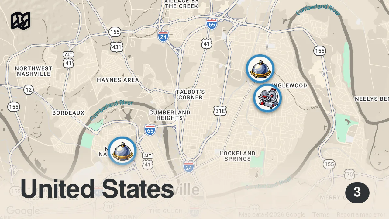 Map of 3 spots from Eating in a Snow Storm For 24 Hours (Only Restaurants Open)