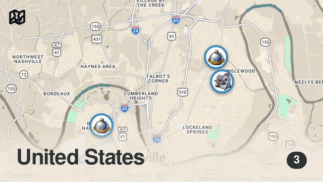 Map of Eating in a Snow Storm For 24 Hours (Only Restaurants Open)