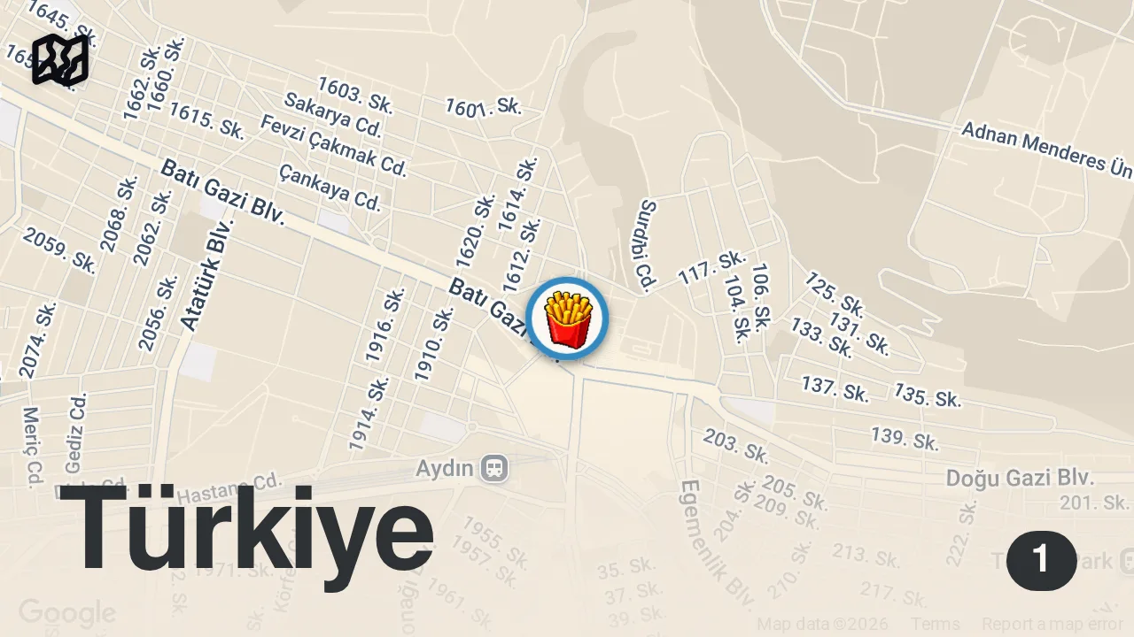 Map of 1 spot from BAKIN BU TOSTLA 2 KİŞİ DOYAR | AYDIN HARBİ LEZZETLER