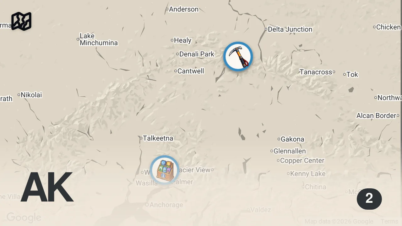 Map of 2 spots from Buried Secrets in Alaska | The Alaska Triangle | Travel Channel