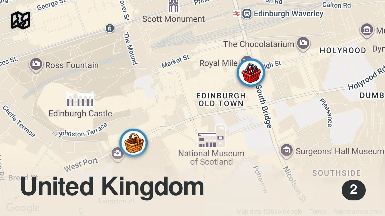 Map of 2 spots from 4 Hidden Markets in Edinburgh You Need to See #edinburgh #markets #scotland