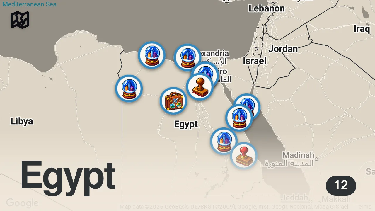 Map of 12 spots from Amazing Places to visit in Egypt - Travel Video