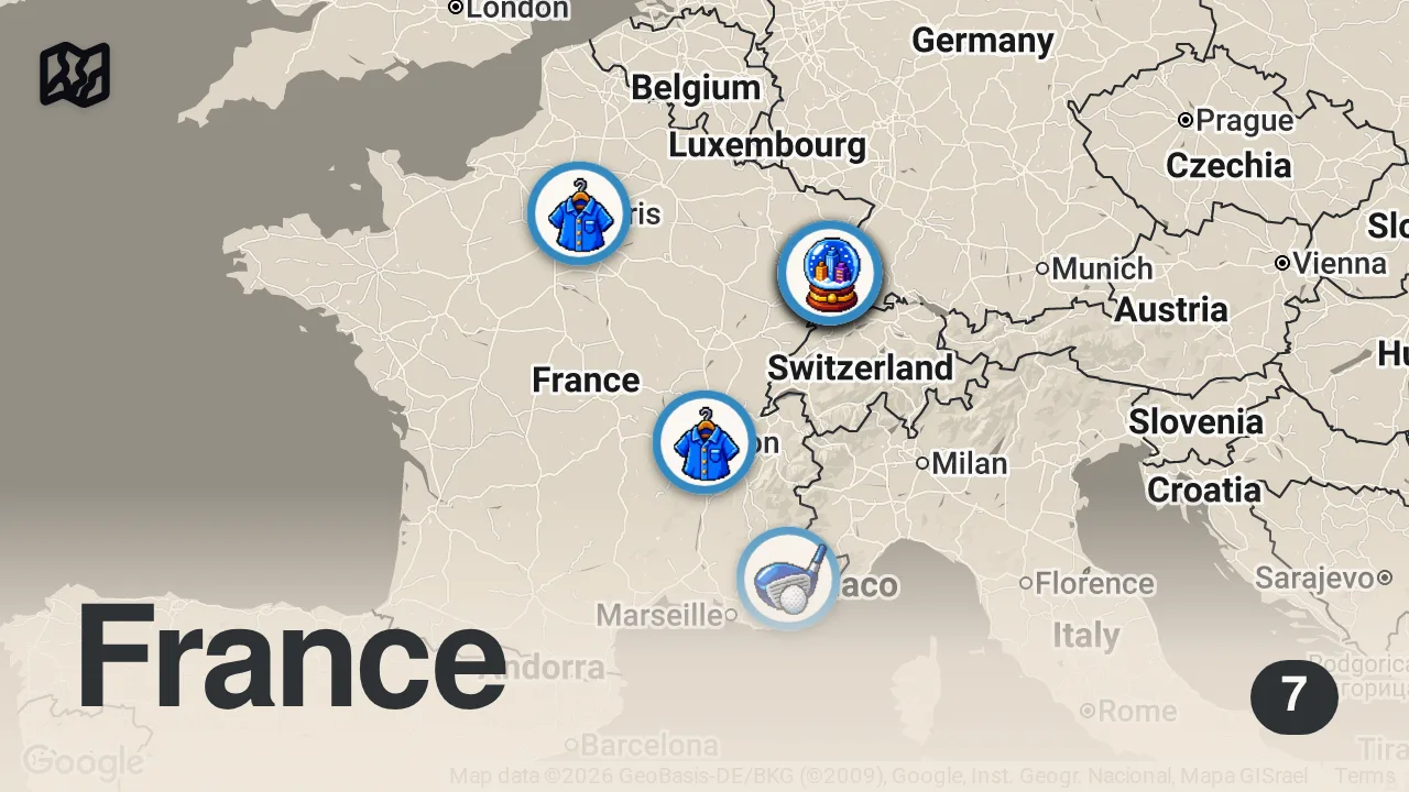 Map of 7 spots from 8 Best Places to Visit in France - Travel Guide