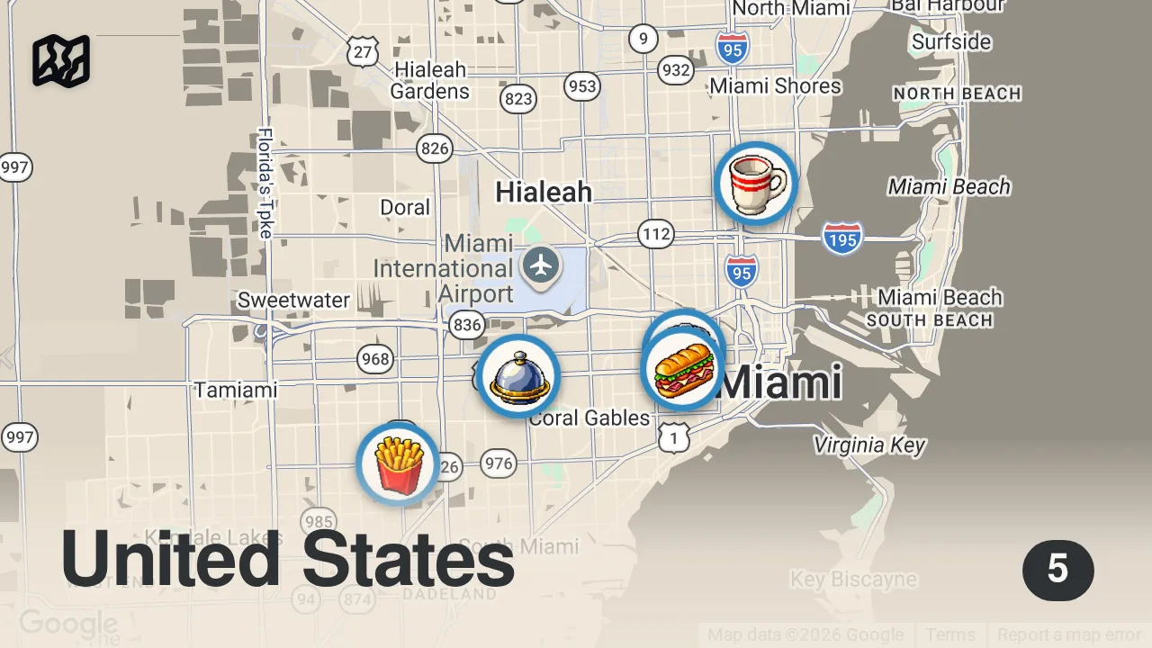 Map of 5 spots from Fast Food in America!! 5 Foods That Will BLOW Your Mind!!