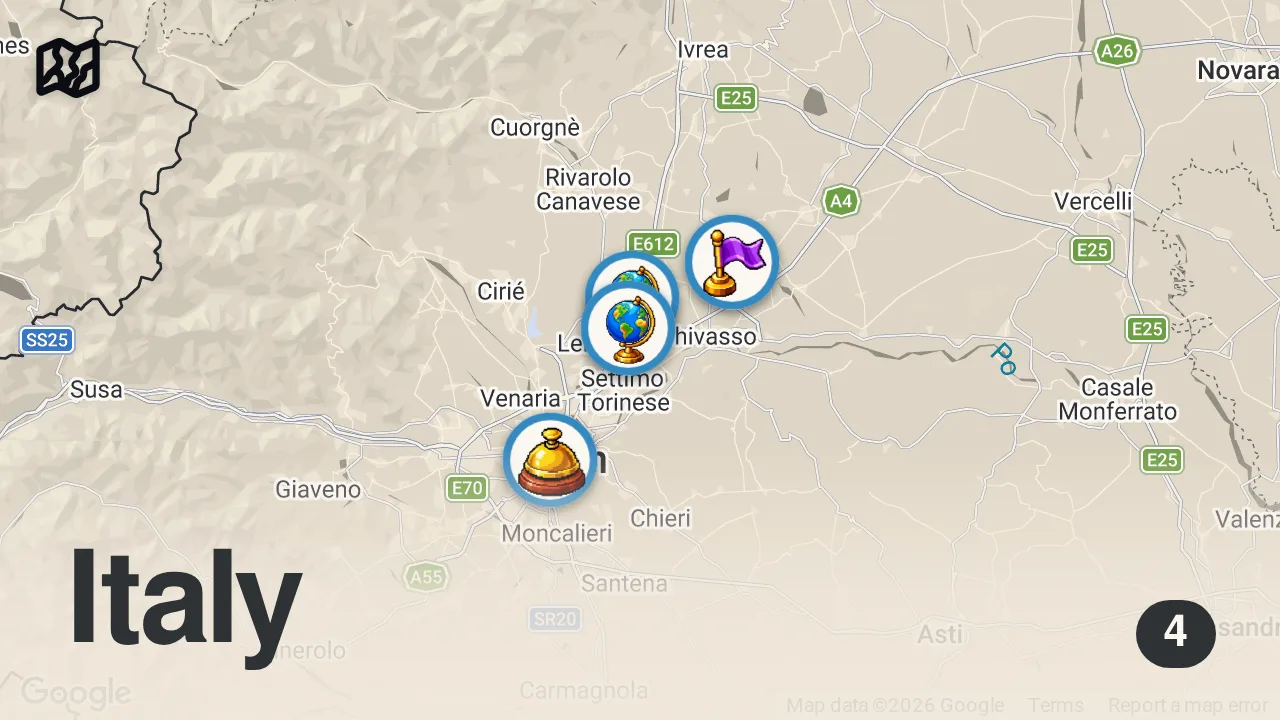 Map of 4 spots from COSA MANGIAVANO gli ITALIANI durante la SECONDA GUERRA MONDIALE?