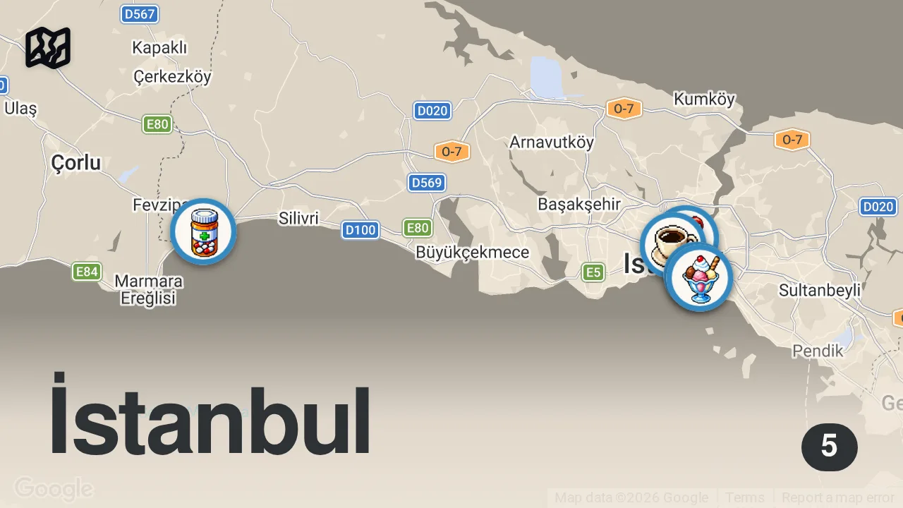 Map of 5 spots from 35 DK SIRA BEKLEDİM | 5 TATLICI TEST ETTİM