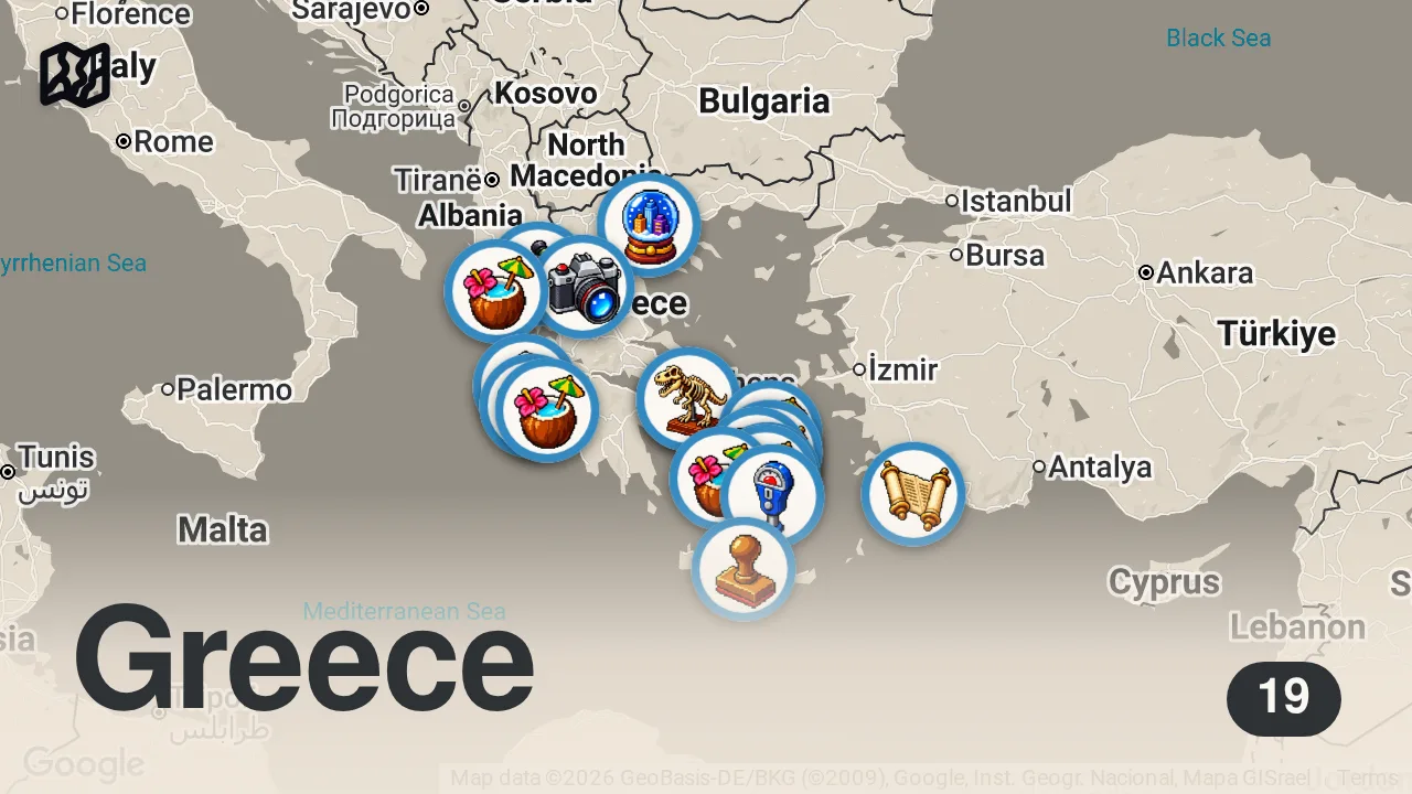 Map of 19 spots from Greece Travel Guide: Best Things To Do in Greece 2026 4K