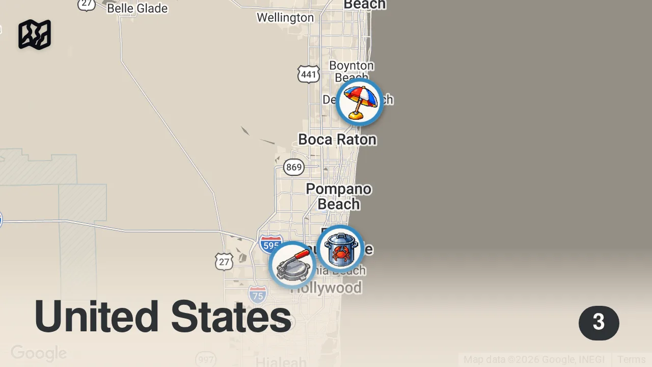Map of 3 spots from Eating Instagram’s Most Viral Food Spots For 24 Hours! (South Florida)