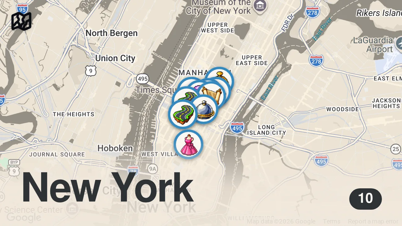 Map of 10 spots from 🇺🇸 Crazy Busy Afternoon in New York City 🗽 Celebrities Spotted at NYFW 2026 👗 | 4K Walk