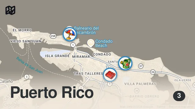 Map of Top 10 MUST TRY Local STREET FOODS in San Juan Puerto Rico