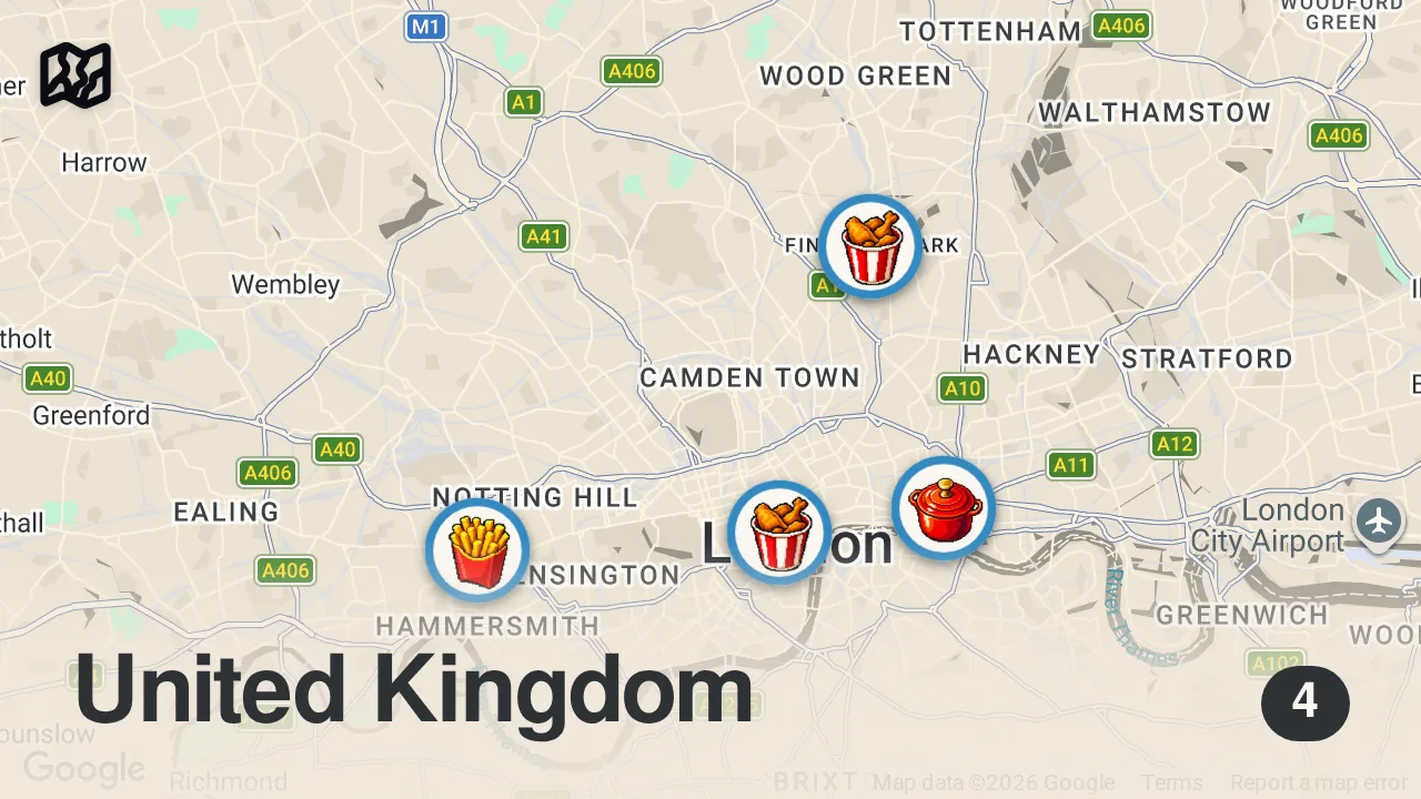 Map of 4 spots from $2 vs $200 Fried Chicken