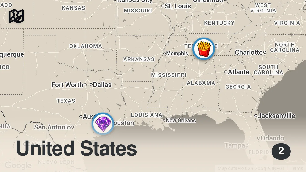 Map of 2 spots from Eating at Random Food Trucks In My City...