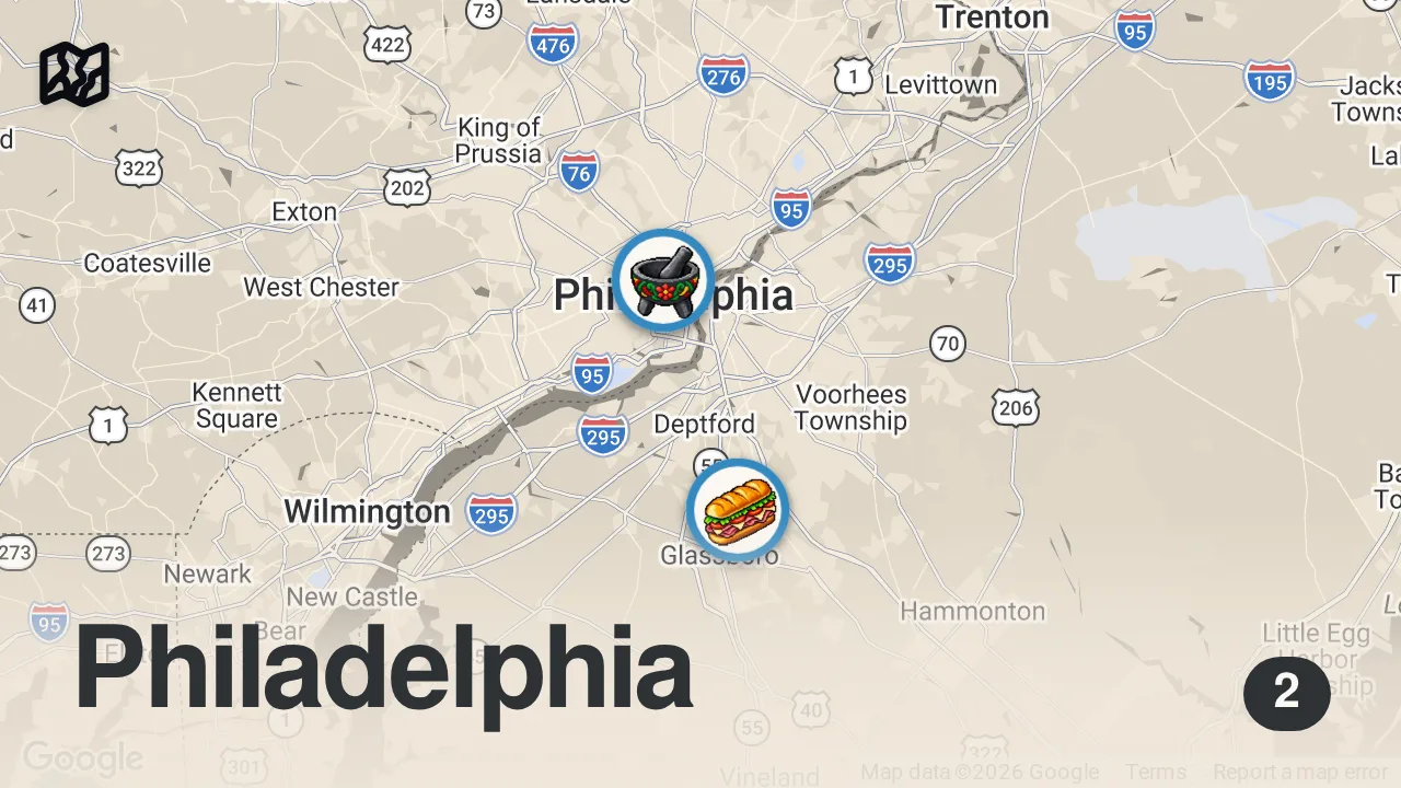 Map of 2 spots from Elite burrito just outside of Philly!