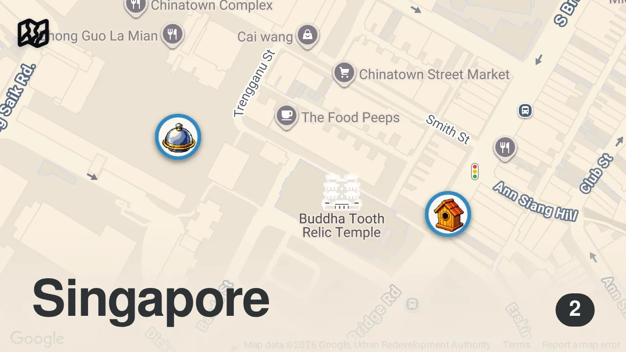 Map of 2 spots from Exotic Asian Meats!! Singapore’s Extreme China Town Menu!!