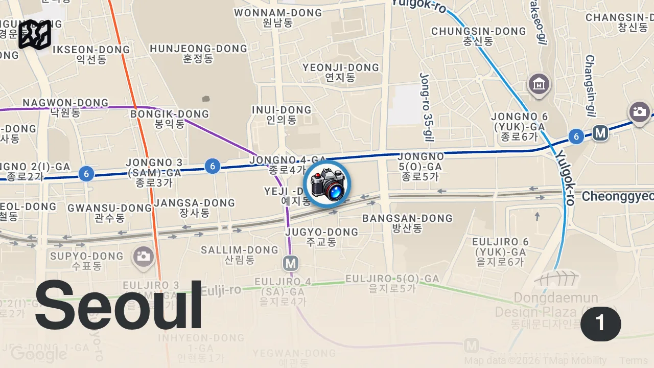 Map of 1 spot from Americans Eat KOREAN PENIS FISH & LIVE OCTOPUS | Seoul Street Food Market South Korea
