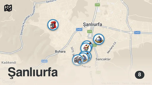 Map of ŞANLIURFA LEZZET REHBERİ - Ciğere ve kebaba doyduk! - Ayaküstü Lezzetler