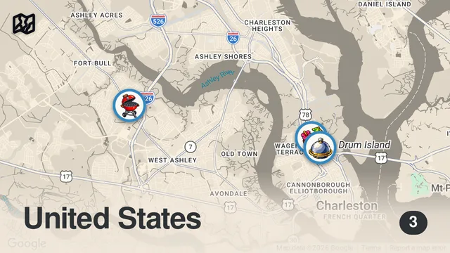 Map of Eating at VIRAL Restaurants For 24 Hours... (South Carolina)