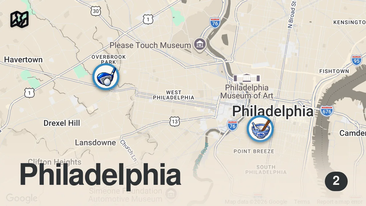 Map of 2 spots from Legendary CRAB FRIED RICE at Bistro Southeast (Philly)