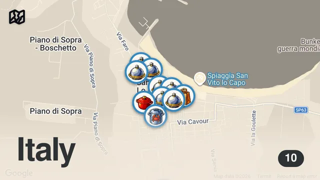 Map of Dove mangiare a San Vito Lo Capo: 10 ristoranti davvero locali