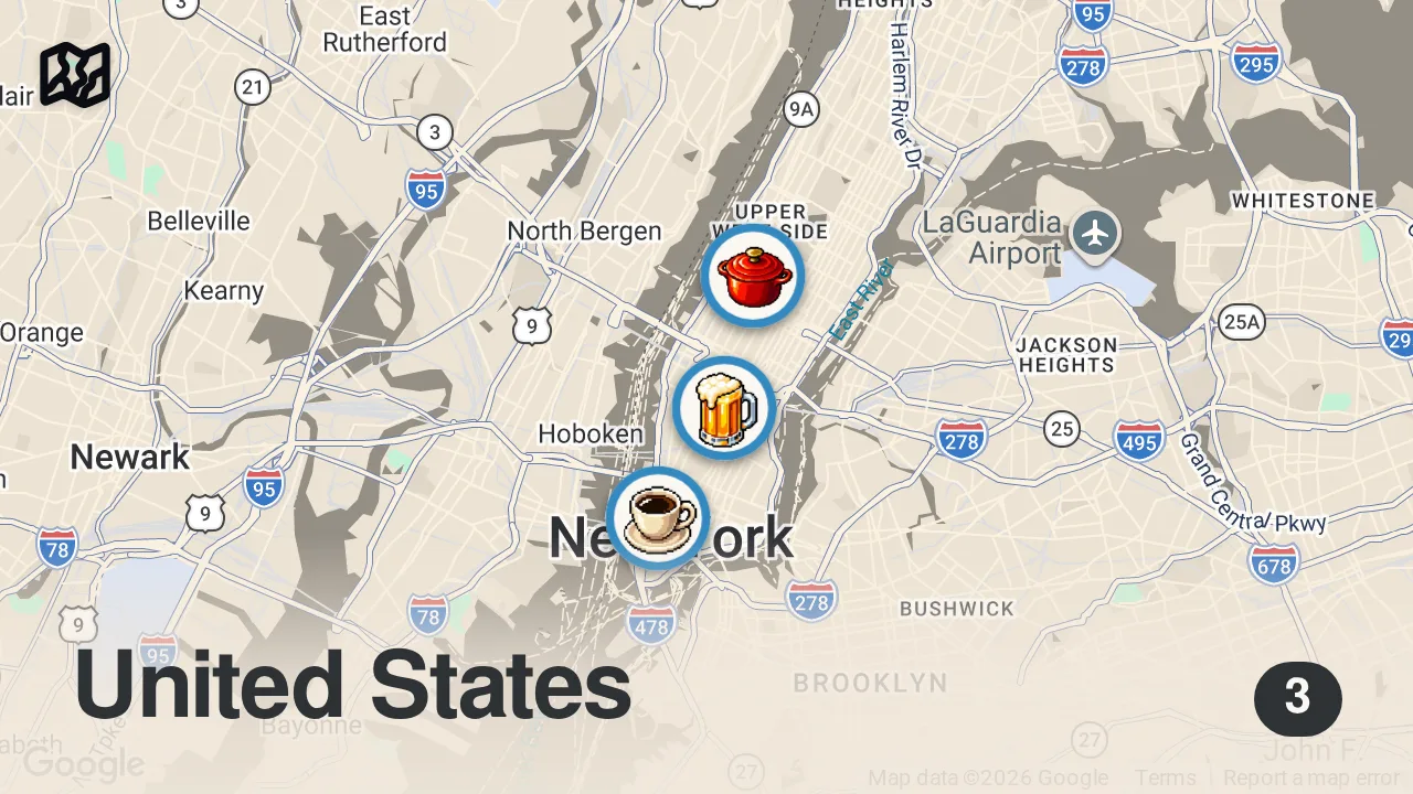 Map of 3 spots from I Only Ate Celebrity Restaurants For 24 Hours... in NEW YORK
