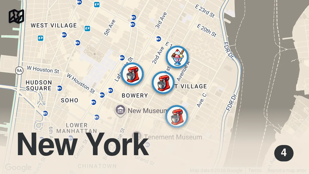 Map of 4 spots from 5 nyc bakeries in 1 day lets go #bakerycrawl #eastvillage #bakery #pastries #sweettreat #nycbakery