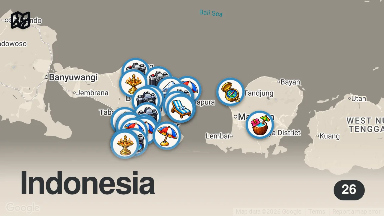 Map of 26 spots from Best Things To Do in Bali 2026 4K