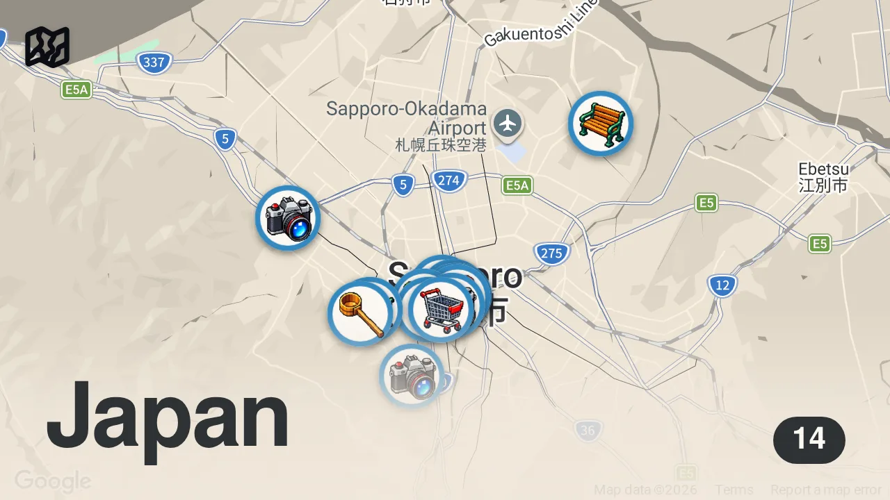 Map of 14 spots from 3 Solo Days in Sapporo Japan 🌹 Perfect Summer Itinerary