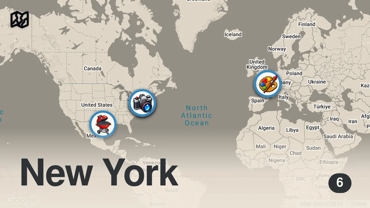 Map of 6 spots from French Girl Reacts to Real American Accents