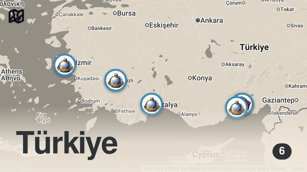 Map of 6 spots from Ege ve Akdeniz Lezzetleri | Ayaküstü Lezzetler