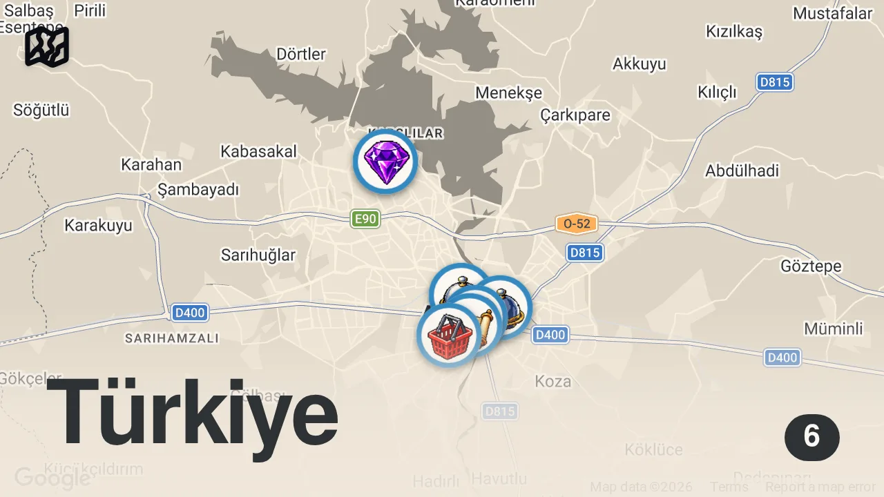 Map of 6 spots from HİNDİSTAN AHMEDABAD'DA GECE YEMEK PAZARI! İNSANLAR SABAHA KADAR YEMEK YİYOR!
