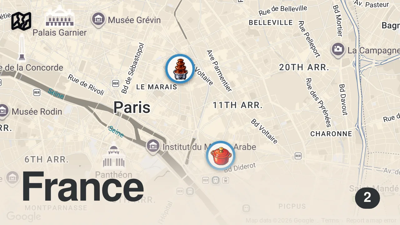Map of 2 spots from DINING AT A TOP 10 RESTAURANT IN THE WORLD | FROM PARIS WITH LOVE PART DEUX