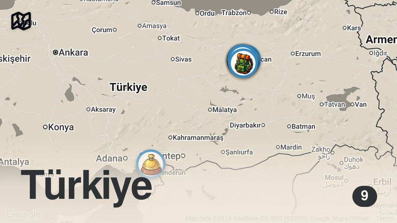Map of 9 spots from ERZİNCAN’DA BİR GÜNDE NE YENİR!!!