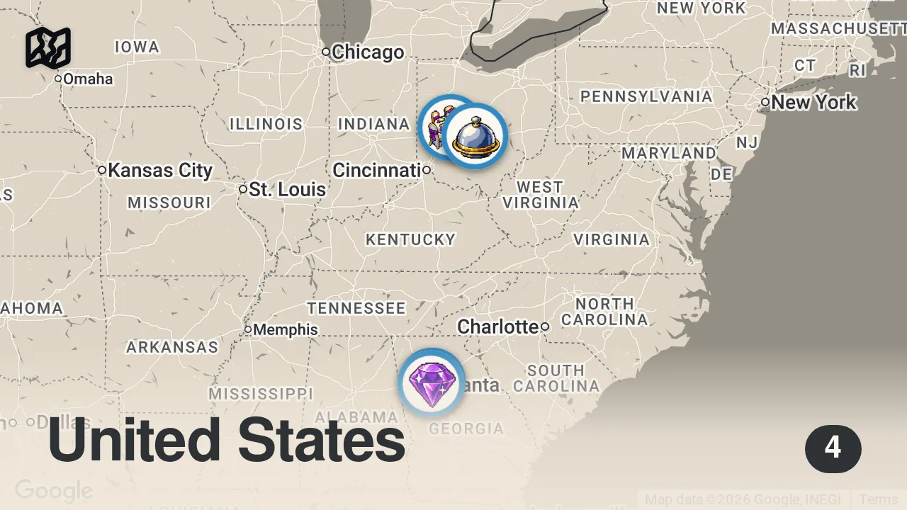 Map of 4 spots from Girls Gotta Eat's Ashley Hesseltine Brought WHAT for Her Bagel?!