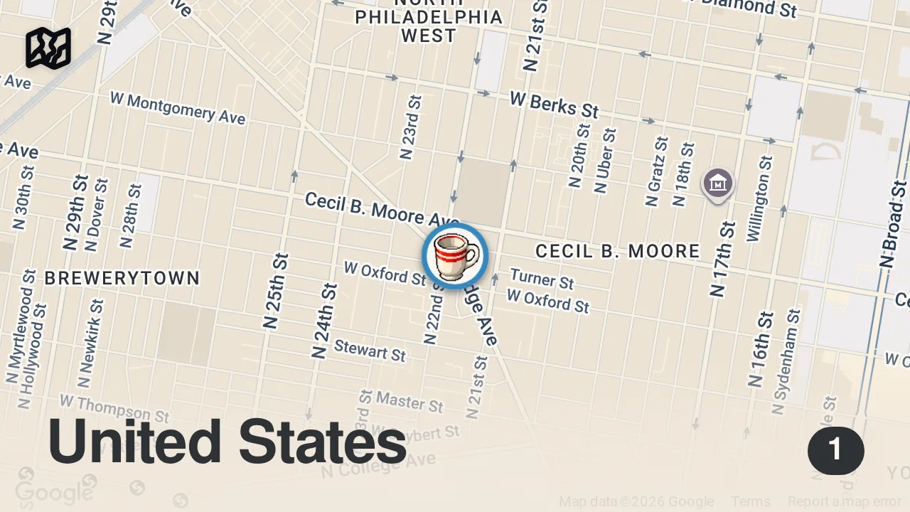 Map of 1 spot from Amazing Salmon Fried Rice 📍 Bella’s in North Philly