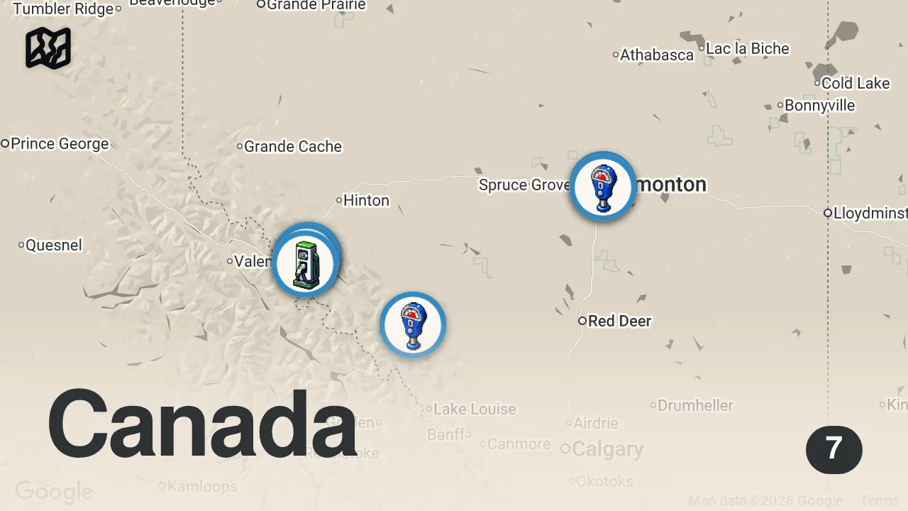Map of 7 spots from Alberta Travel Guide | Icefields Parkway Road Trip Jasper to Banff