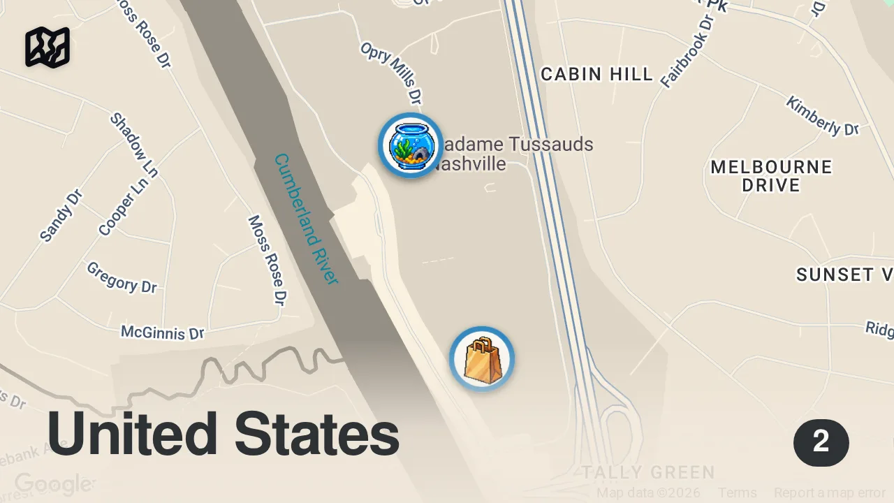 Map of 2 spots from Eating At The Most UNUSUAL Restaurants For 24 Hours...