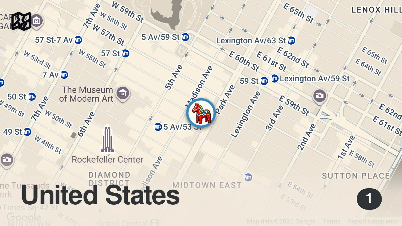Map of 1 spot from 2 MICHELIN STAR | Aquavit, Bar Menu, NYC