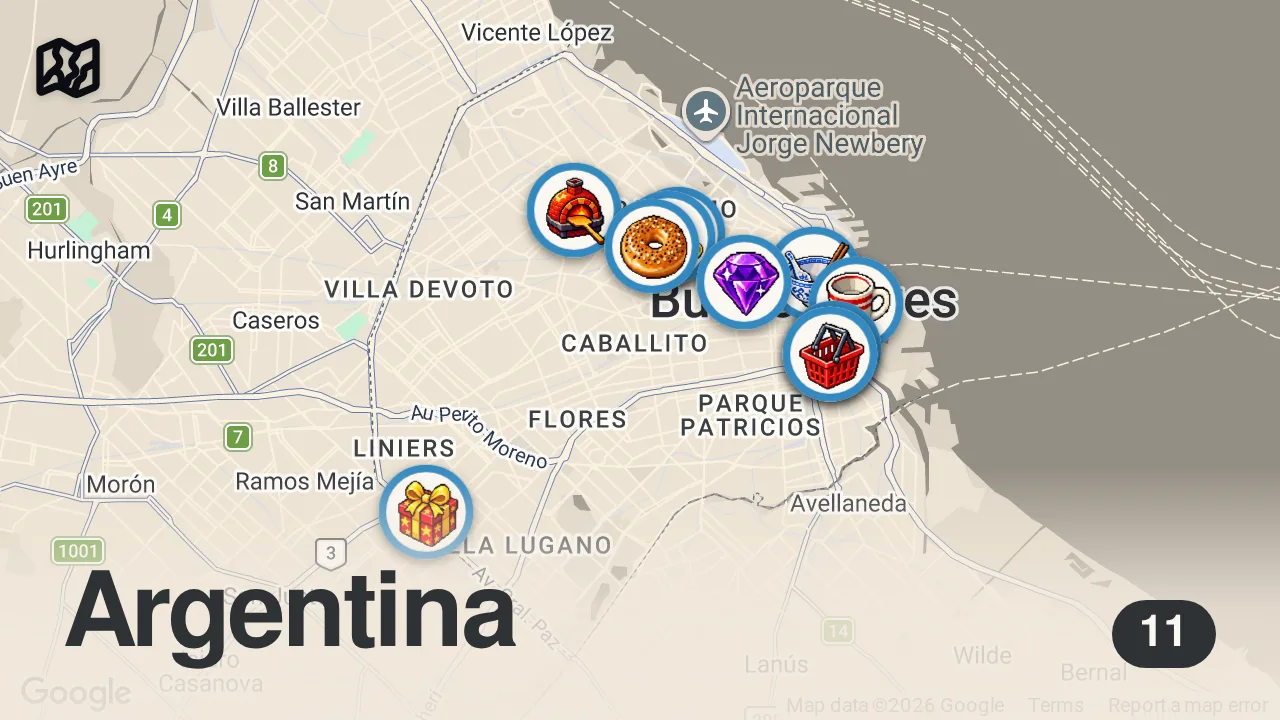 Map of 11 spots from Everything You Must Eat in Buenos Aires Argentina (Restaurant Guide) | Jeremy Jacobowitz